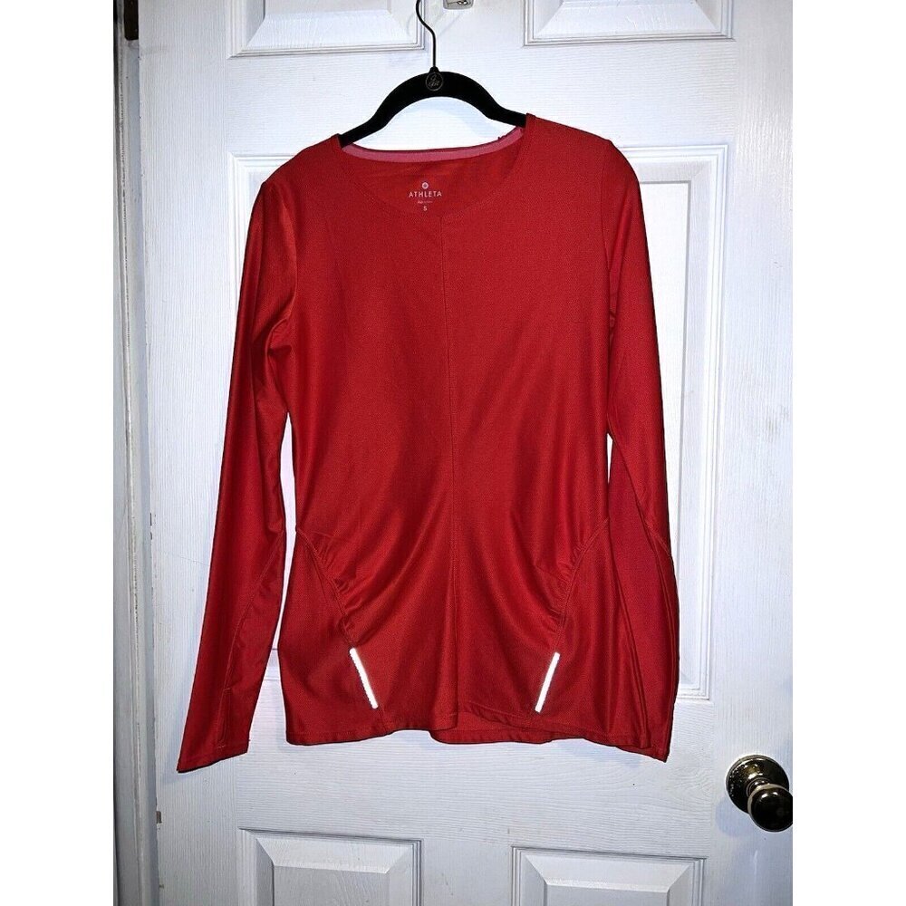 ATHLETA Red Long Sleeve Top Reflective Pullover Athletic Running Zipper Pocket S - Picture 1 of 10